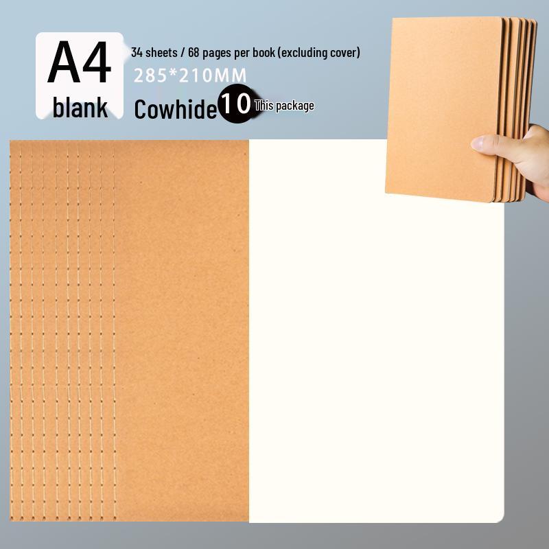 Thick Kraft Paper Notebook - A4 & B5, Simple College Style, Thread-Bound, 16k Size for Homework Records