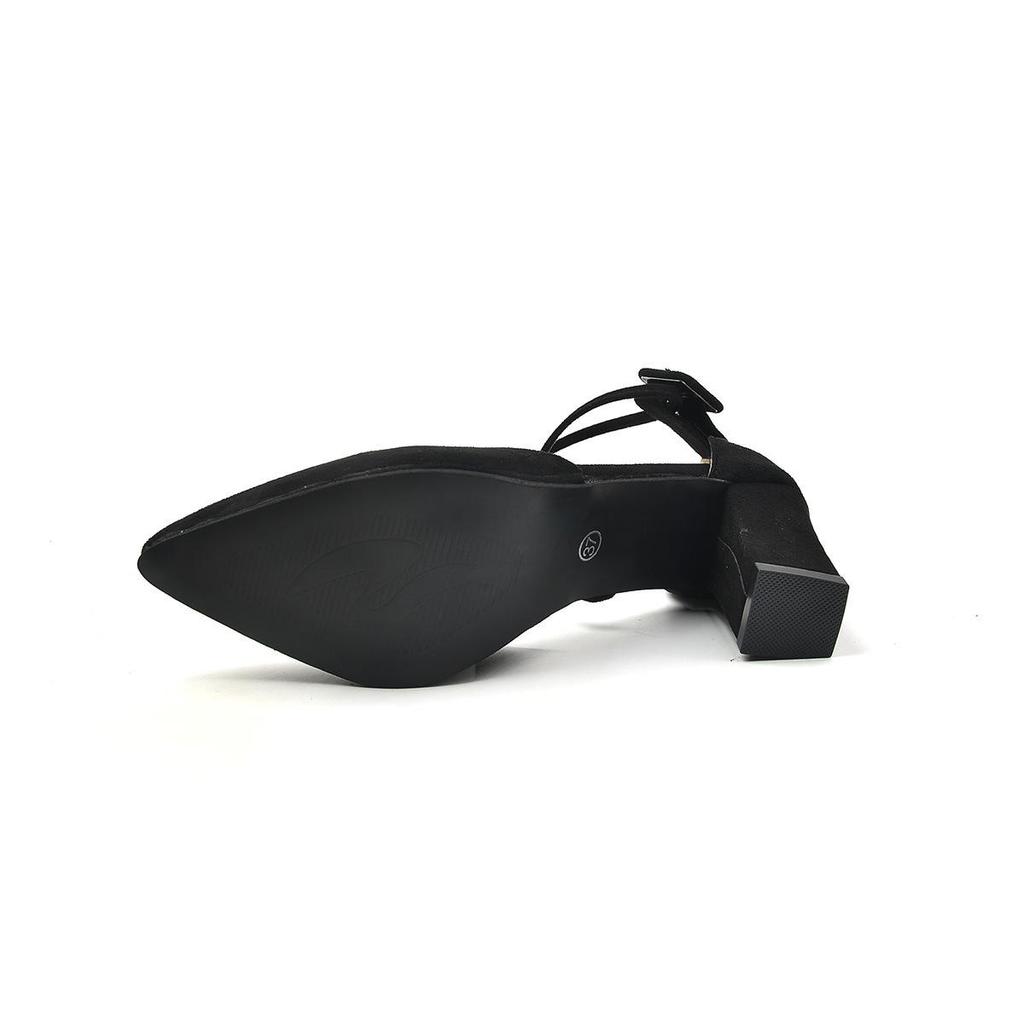 2024 Women's Fashion High Heels: Large Size Pointed Thick Heels, Closed Toe, Hollow Design Sandals