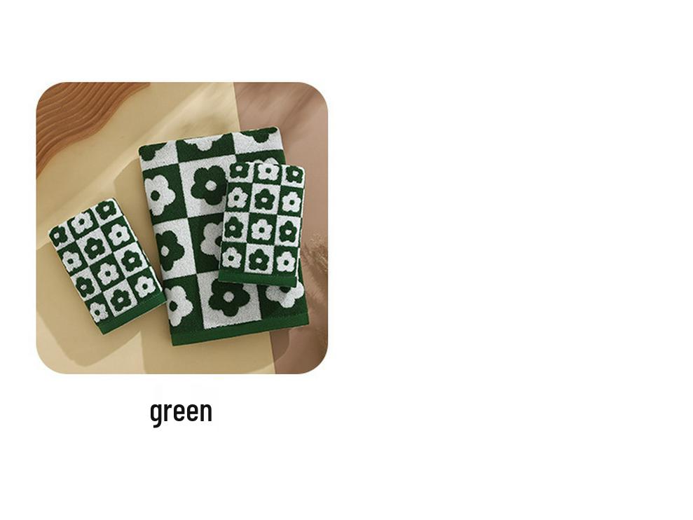 Retro Kariert Floral Bade- & Gesichtstuch-Set - Weich, Saugfähig, Schlichter Stil Paarhandtücher