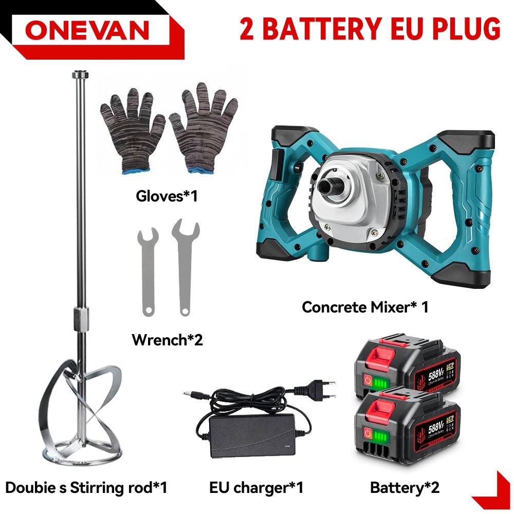 

ONEVAN Бесщеточный электрический бетоносмеситель 6-скоростной аккумуляторный цементный раствор штукатурный блендер миксер для краски для аккумулятора Makita 18V пин 2 Battery 1EU Plug