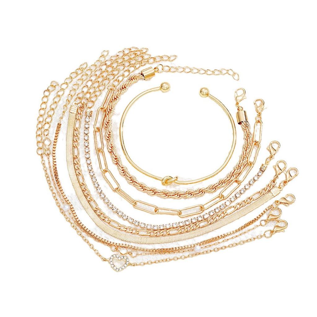 Stylish and Creative Knotted Rhinestone Chain Bracelet 9-Piece Set A Minimalist Versatile Bracelet Set