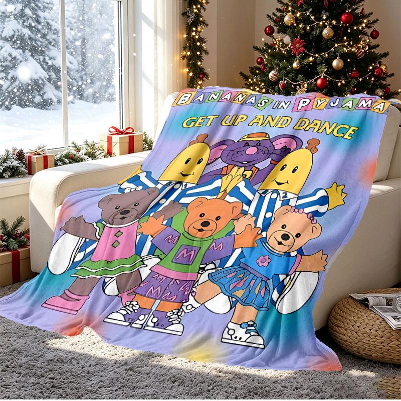 Bananas in Pyjamas Pattern Blanket for Home Decoration, Bed, Sofa, Car Travel, Camping, Suitable for All Seasons, Birthday Christmas Gift