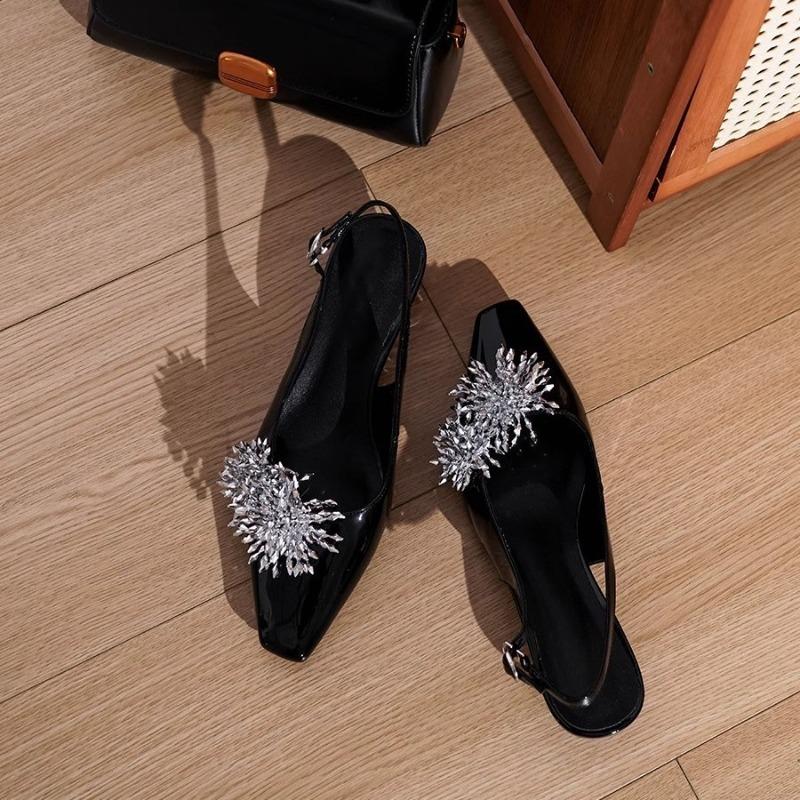 New Women's Shoes Flip-top Shoes and Sandals Square-toed Hollowed-out Chunk-heeled Single Shoes