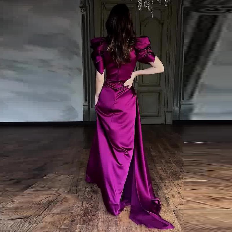 2024 Elegantes Sommer Damen Abendkleid mit eckigem Ausschnitt, Puffärmeln und figurbetonter Silhouette