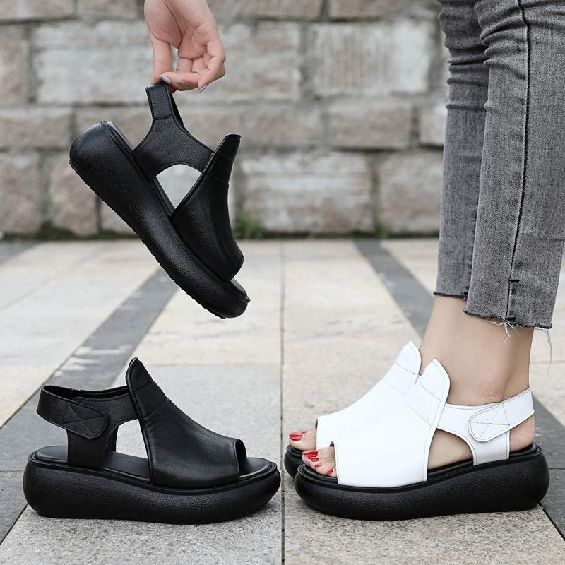 Fashion GKTINOO 2025 Summer Shoes Thick Bottom Flat Platform Sandals For Women Genuine Cow Leather Fashion Wedges Peep Toe Women Sandals