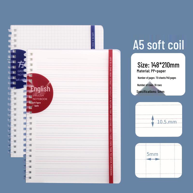 Extra Thick B5 Horizontal Grid Soft Coil Notebook – A5 Size, Hand-Friendly Design