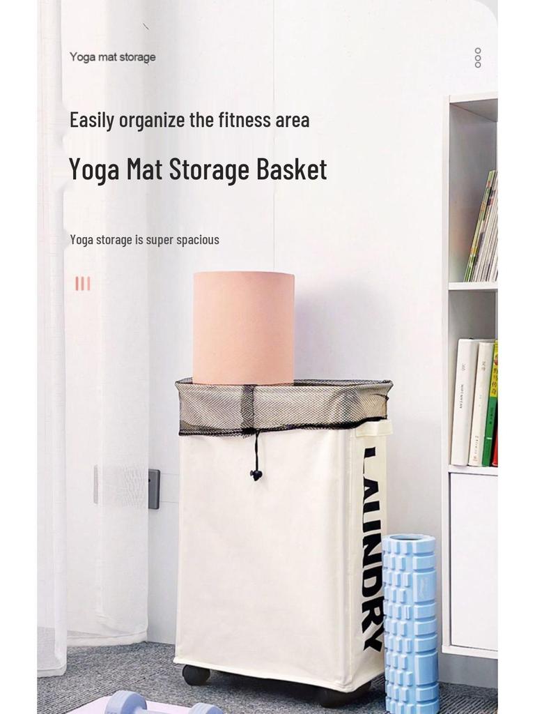 Foldable Oxford Cloth Storage Basket with Wheels - Yoga Mat & Laundry Holder for Bedroom Crevices