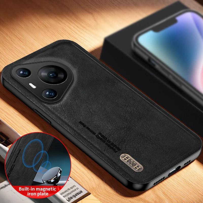 Vintage Leather Phone Case For Huawei Pura 70 P60 P50 P40 P30 Nova 12 11 10 SE Mate 60 50 40 30 Pro Build-in Magnet Iron Cover