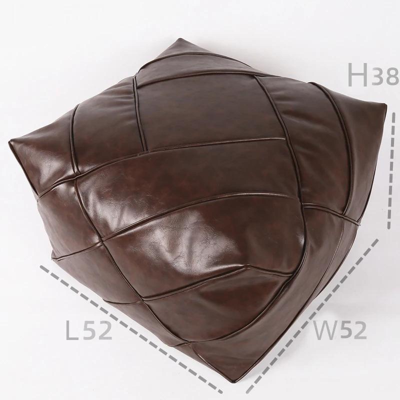 Moroccan PU Leather Pouf Ottoman Square Futon Footstool Home Tatami Unstuffed Cushion Sofa Bean Bag Ins Living Room Decor Craft