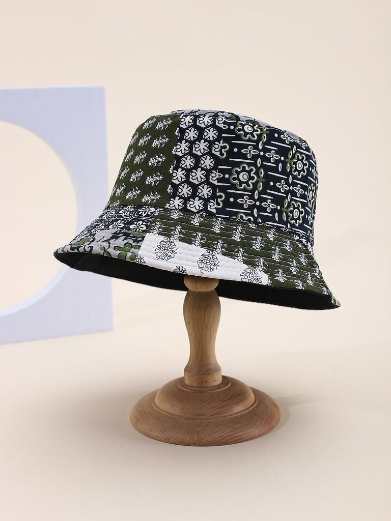 Women's Foldable Bucket Hat Spring Summer Sunshade Flower Leaf Pattern Wide Brim Vintage Hip Hop Flat Top Casual