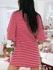 Women's Cotton Striped Mini Dress 3/4 Sleeve Loose Fit with Side Pockets