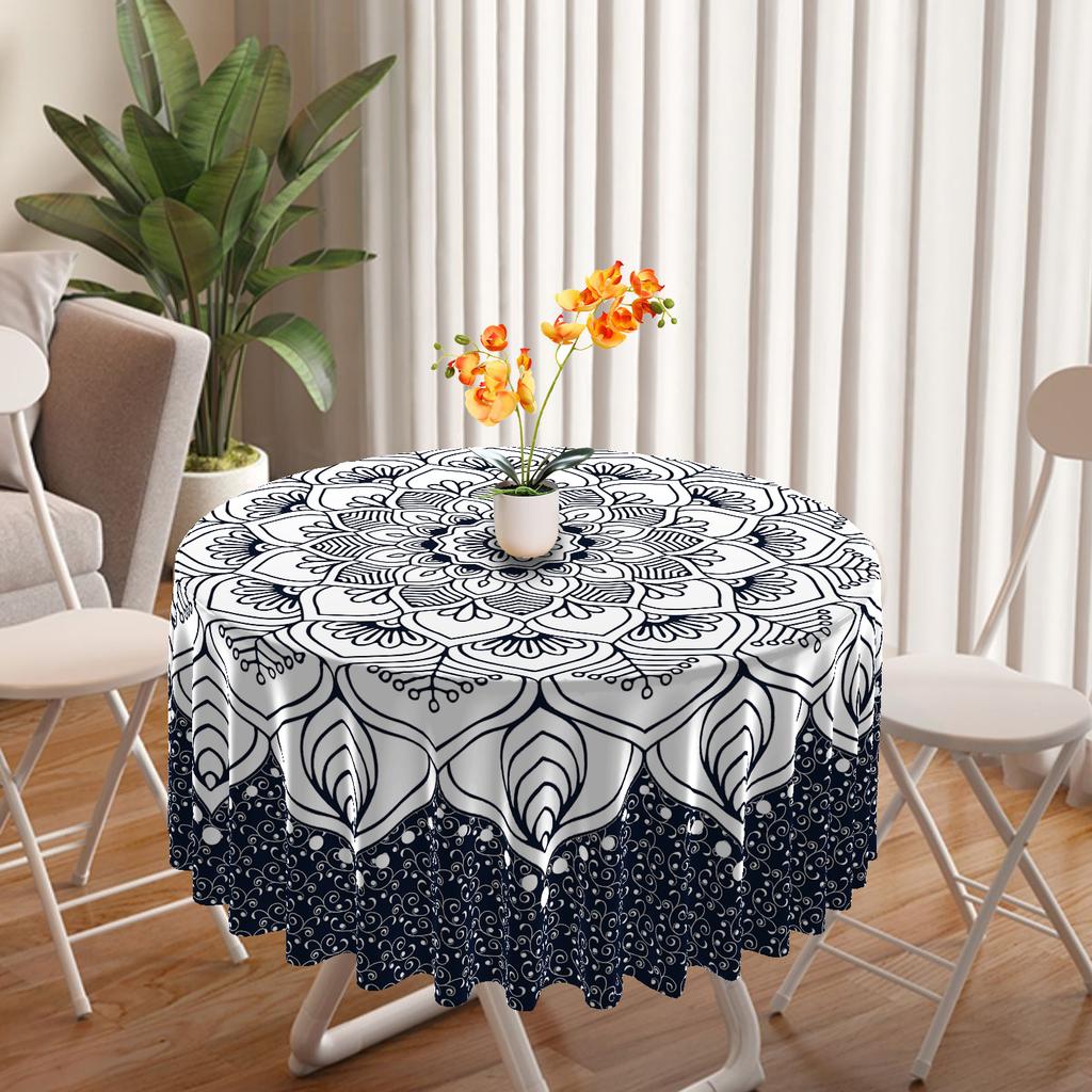 63 Inch Mandala Circular Tablecloth Waterproof Plain Terrace Dining Table Cover With Retro Pattern Tapestry Curtain Head Cover