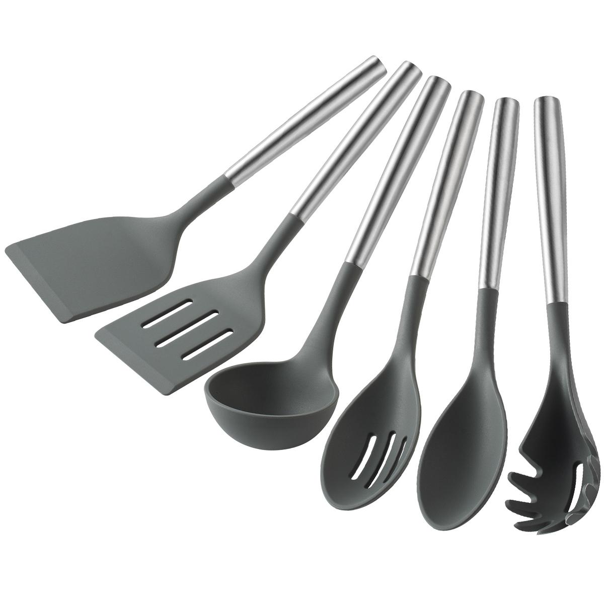 

6pcs White Silicone Kitchenware Set Spatula Strainer Soup Spoon Spaghetti Clip Cooking Tool Sets Household Kitchen Utensils Set серый