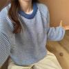 Korean Fashion Crew Neck Winter Striped Pullover Women Sweater Casual Loose Knitted Sweaters Office Ladies Long Sleeve Elegant Office Simple Clothing