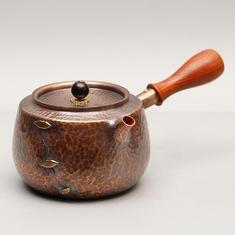 Handmade Purple Copper Side Handle Teapot Gongfu Tea Set Boiling Kettle Copper Teapot for Brewing Tea