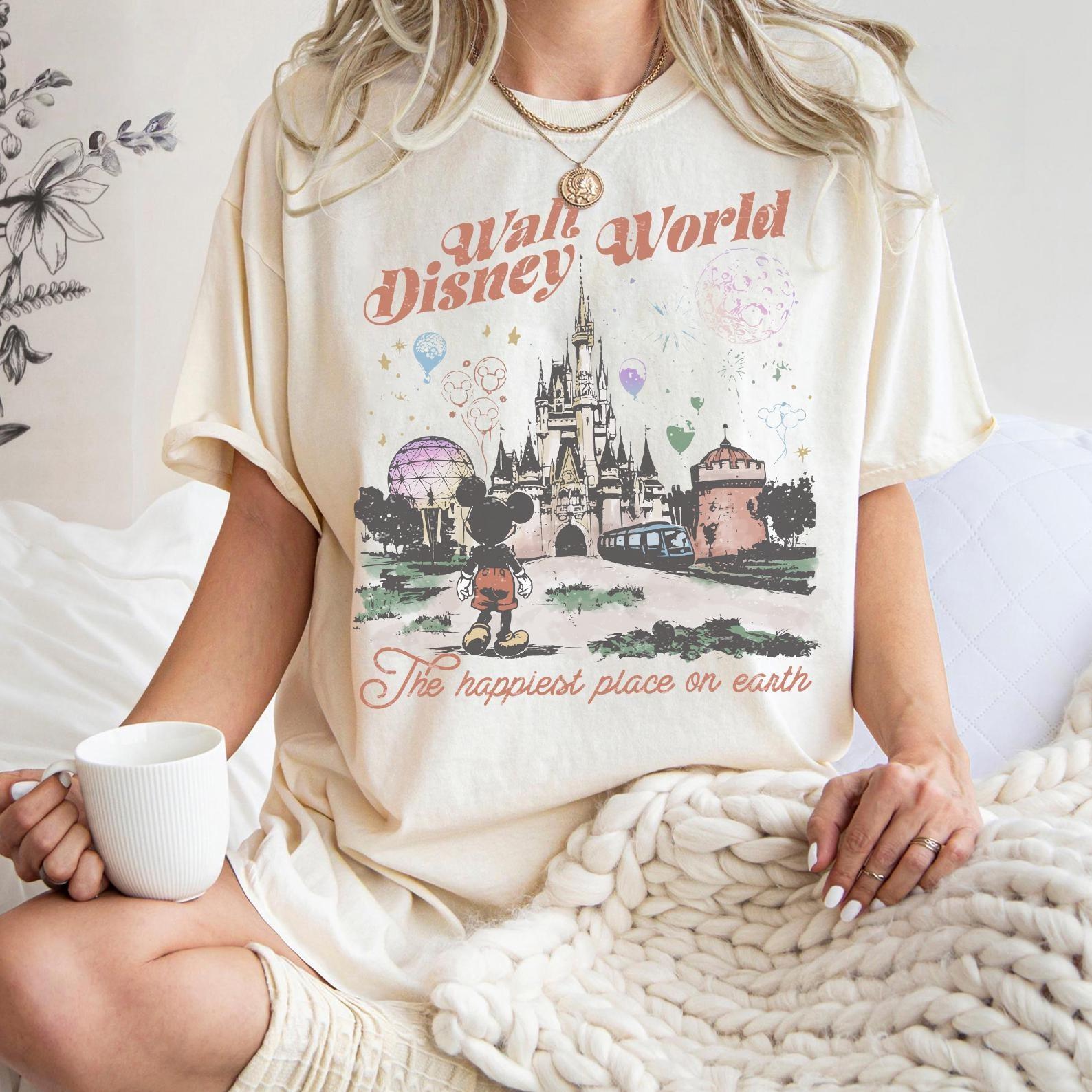 Летняя футболка Disneyworld 2025 года Ретро футболка Walt Disneyworld Футболка с Микки и друзьями 100% чистый хлопок Принтованная футболка для отдыха S