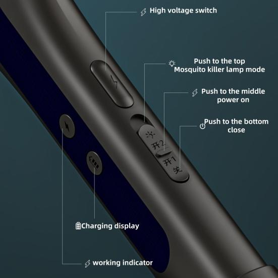 Electric Mosquito Swatter Folding Design 3500V Powerful Shock Rechargeable Battery USB Type-C Charging