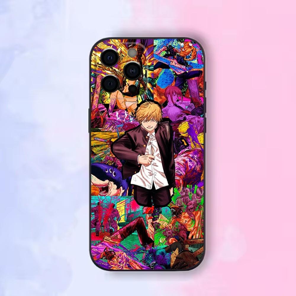 

C-chainsaw man Phone Case For iPhone16,15,14,13,12 Mini 11 Pro XR,X,XS,MAX 7,8 Plus Silicone Cover Soft Black iPhone12