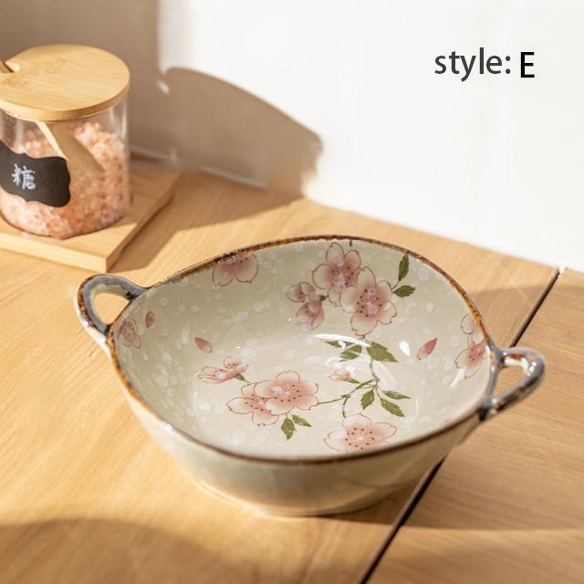 

700мл Керамічна салатниця з ручкою Кухонна супова миска для локшини Фруктова тарілка Японський посуд Мікрохвильова піч Каструля Дропшипінг