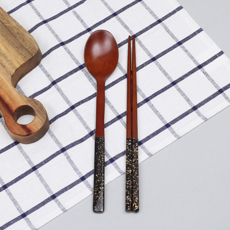 Rosewood Lacquer Two-Tone Spoon Set (Black) Wooden Chopsticks