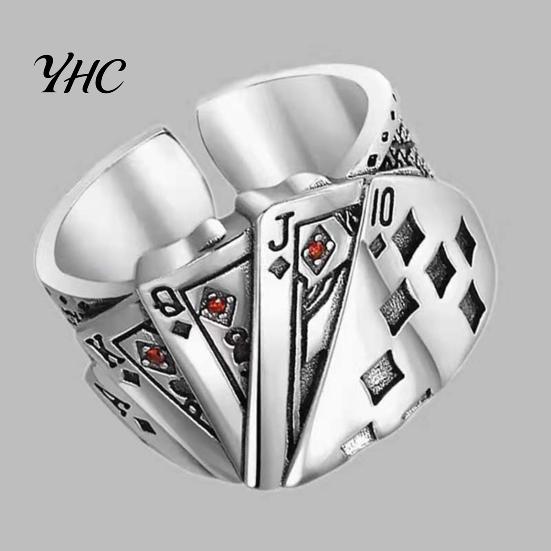 Anello Poker Carta Retro Unisex Giocante Regolabile Aperto Inciso Gioiello per Festa