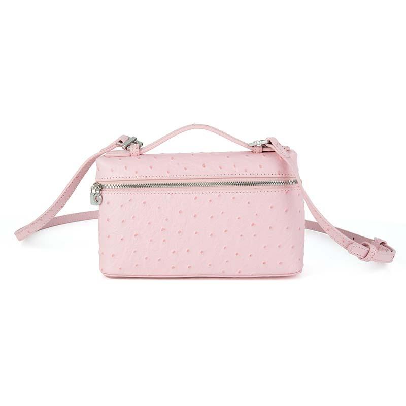 2025 New Head Layer Leather LP19 Lunch Box Bag Fashion Ostrich Pattern Fashion Versatile Single Shoulder Crossbody Makeup Bag