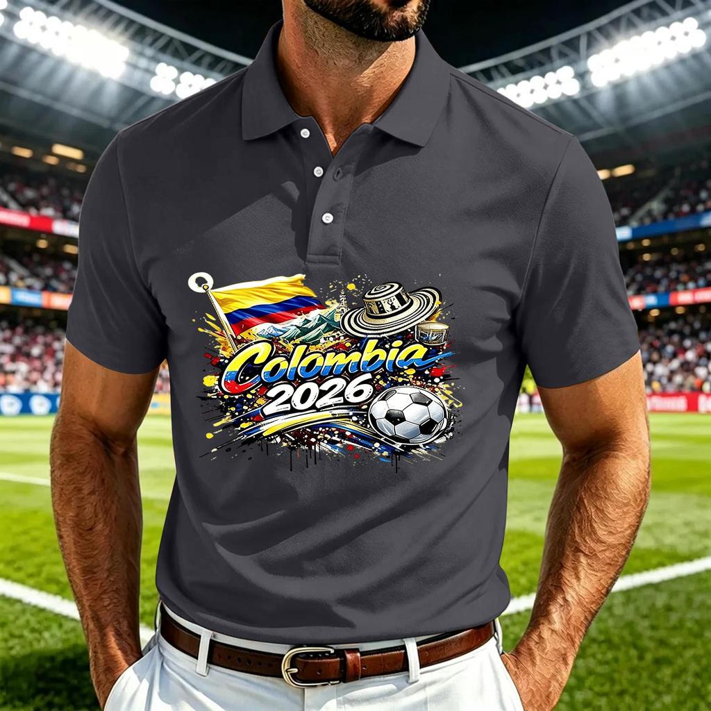 Men's Casual Polo Shirt Quick Dry Breathable Mesh Short Sleeve Lightweight Soccer Print Collared Top for Outdoor Sports and Daily Wear