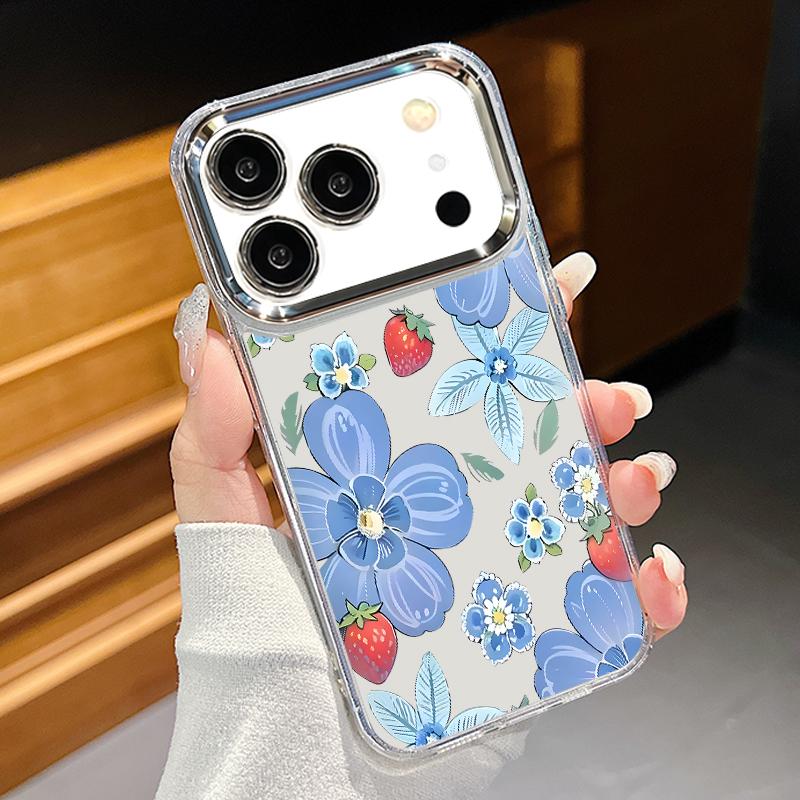 Cartoon Flowers Pattern Case For iPhone 17 Pro Max iPhone 16 15 14 13 Pro Max 11 17e 16e Plating Lens Frame Clear Soft Silicone Back Cover