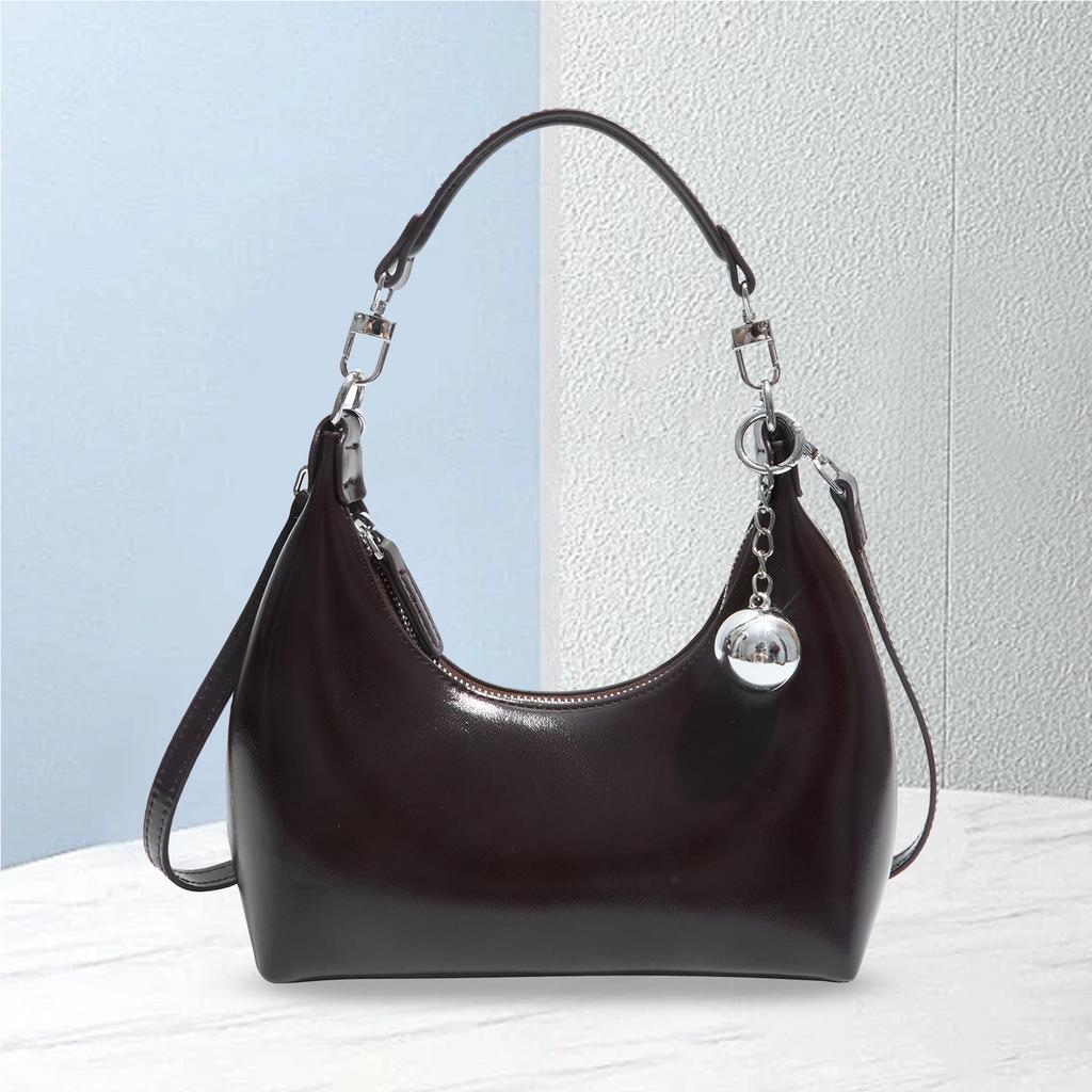 Shoulder Bag PU Leather Crescent Handbag Trendy Crossbody Bag with Zipper for Women Work Shopping Travel