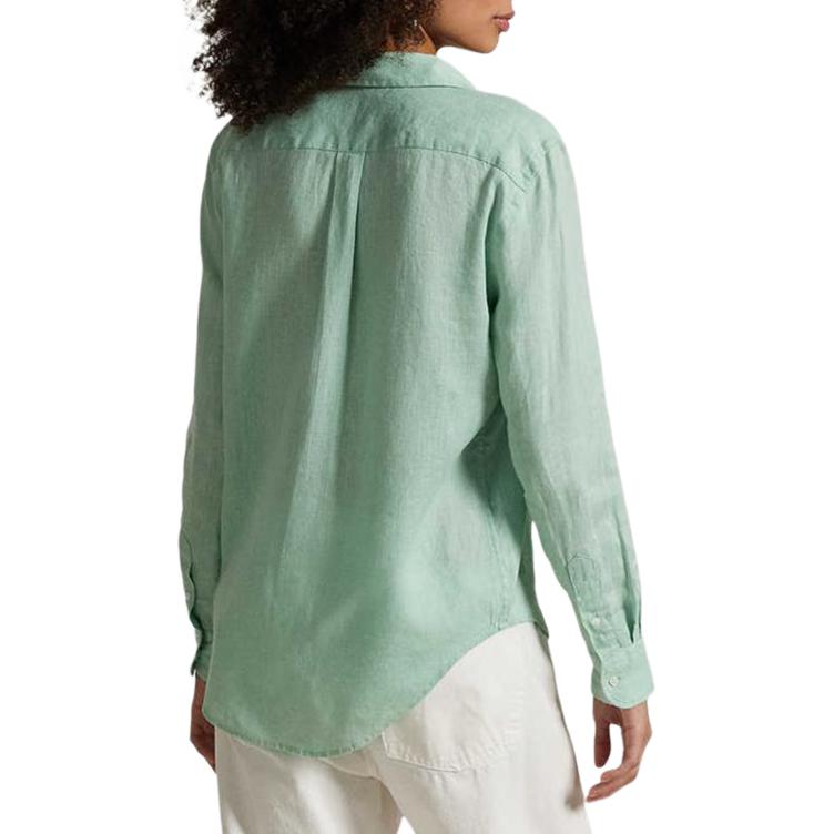 Polo Ralph Lauren Solid Color Linen Long Sleeve Shirt With Embroidered Pony Women shirts Green WMPOSHTNDO20846-330