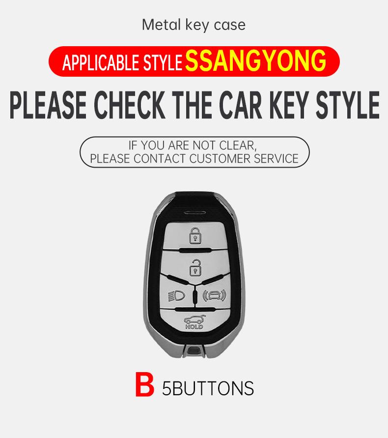Zinc Alloy Leather Car Remote Key Case Cover Shell Fob For Ssang Yong  G4 Rexton Protective Keychain Styling Accessories
