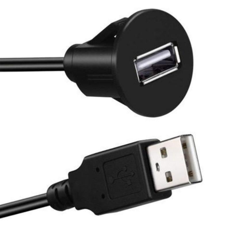 USB Male To Female Charging Cord Car Dashboard Panel Mount Data Transfer Wire for PC Laptop Flush Mount Extension Cable
