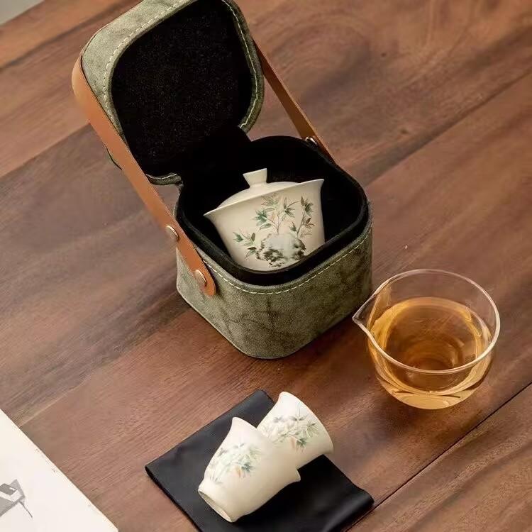 Outdoor Travel Tea Set Portable Express Cup One Pot Two Cups Ceramic Car Camping Kung Fu Tea Set