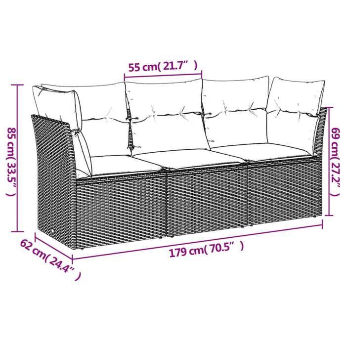 VidaXL Salon de Jardin avec Coussins 3 pcs, Canapés avec Pieds Réglables, Ensemble de Meubles d'Extérieur Patio Terrasse, 3249045