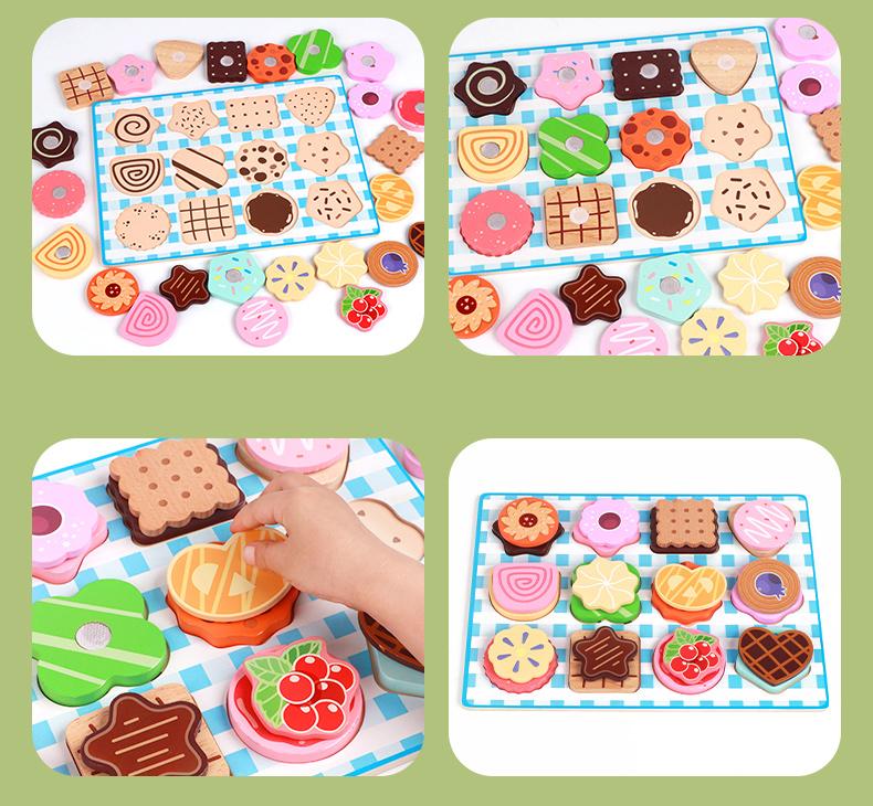 Wooden Dessert Puzzle Toy Set - Colorful Cookie And Pastry Matching Toy Toddler Shape Recognition And Fine Motor Skills