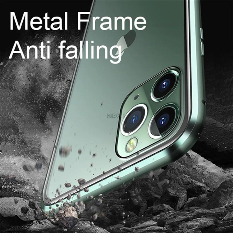 Doppelseitige magnetische Adsorption Metallstoßstange Glas Hülle für IPhone 11 13 14 15 Pro Max 12 XS XR X Plus IPhone11 Magnet Hülle