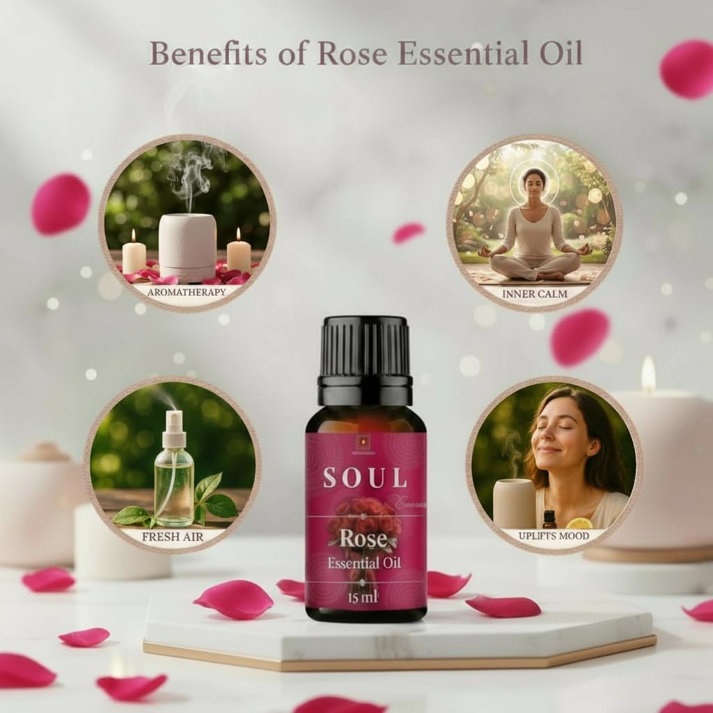 SOUL Rose Essential Oil | Ultra Premium Grade | Yoga, Meditation, Aromatherapy & Stress Relief | 100% Pure & Natural | GMP & ISO 9001 Certif