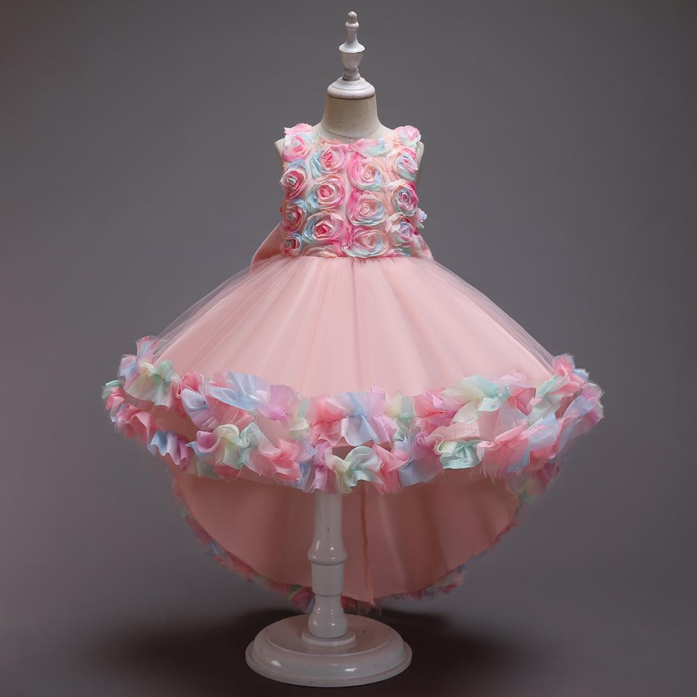 Colorful Princess Puffy Wedding Dress for Girls with Train