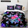 Butterfly Duvet Cover King Queen Colorful Flying Animal Bedding Set for Teens Adults Beautiful Flowers Polyester Quilt Cover