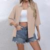 Women's Casual Solid Color Button-down Shirt Three-quarter Sleeve Dress Shirt Lapel Work Shirt With Pockets
