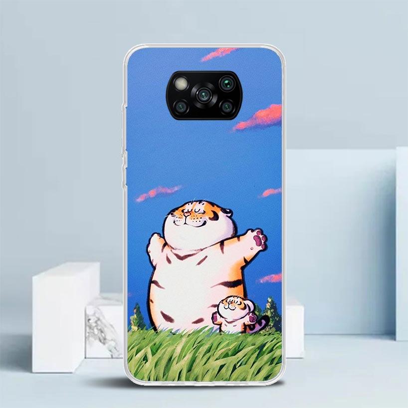 Cartoon Fat Tiger Phone Case For Xiaomi Poco F7 Ultra X5 X6 X7 Pro M7 Redmi 15C 15 13C 13 12C 12 10C 10 10A 9 9C 9A 9T Cover Poc