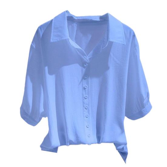 Damer Sommer Skjorte Topper Krage med Revers Halv Erm Bluse Ensfarget Løs Passform Knapper Dekor Pullover Topper Arbeid Fest Ferie Topper