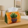 2D Flat, 1 Mexican Folk Art Tissue Box - Pottery Cactus Print, Durable Fabric Material, Suitable for Kitchen, Living Room, Bedroom, Car, Can Be Used F