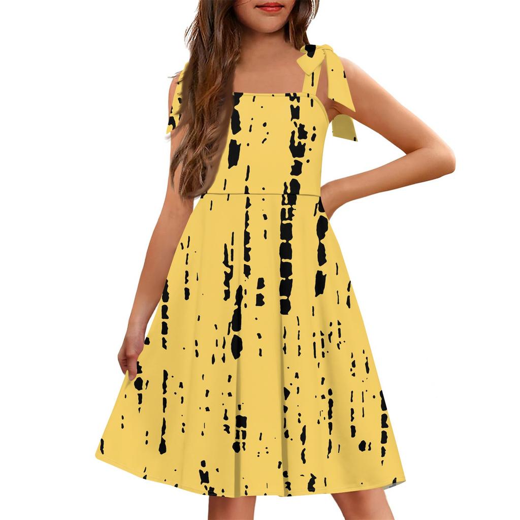 Children's Jumpsuit Without Cuffs Pocket Square Neck Casual Striped Print Dress