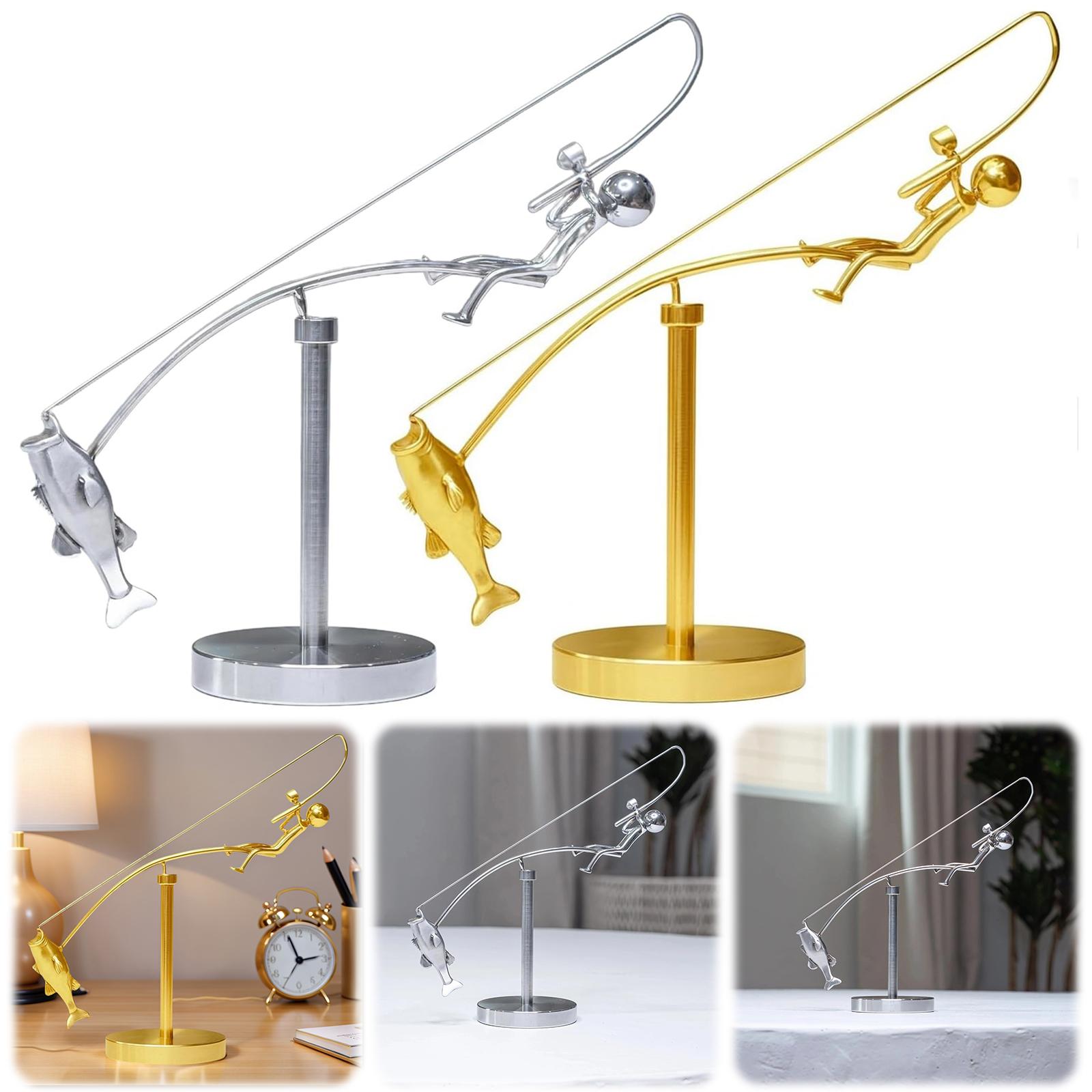 Kinetic Fishing Sculpture The Fisherman Balancing Sculpture Rust Proof Gravity Art Balance Ornament Halloween Xmas Deco and Gift