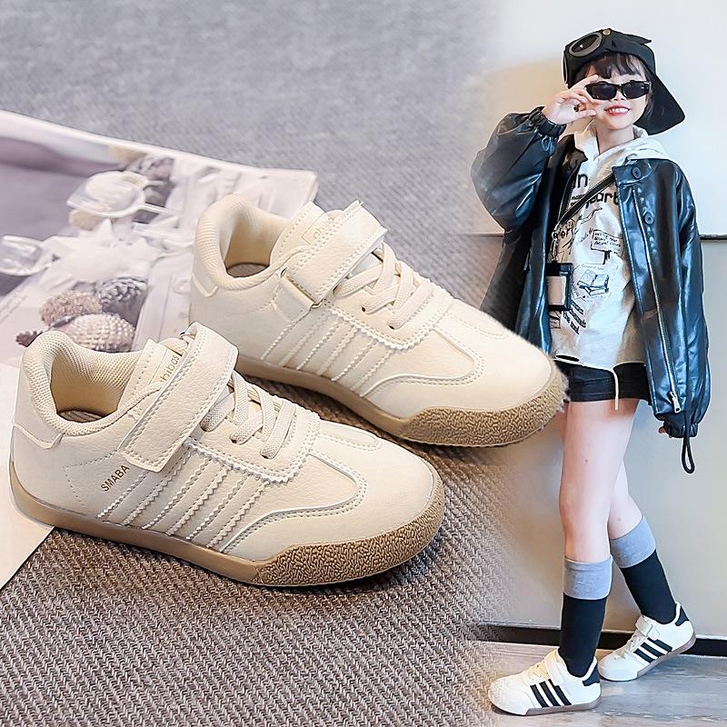 Children's Moral Training Shoes 2025 Spring and Autumn New Shoes Girls White Board Shoes Soft Sole Leather Boys Casual Sports Shoes