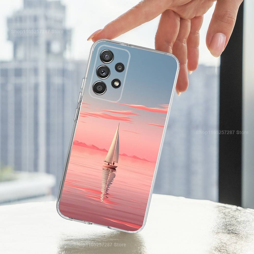 Painting Art Sailing Boat Phone For Samsung A30,71,51,S20,10,9,Ultra,FE,Lite, S21,23,22,PIus,Transparent, Silicone Case