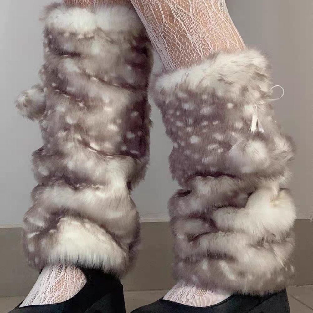 Y2k Furry Leg Warmers Fawn Dot Long Stockings Vintage Plush Leg Coverings  Accessories