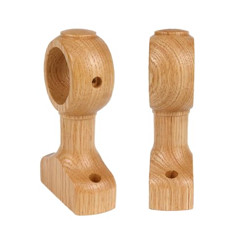 HEVSTIL Natural Wood Curtain Rod Brackets, 2-Pack – Heavy-Duty Wooden Curtain Rod Holders for 1.4" (1-2/5") Poles | Decorative Wooden Curtain Support