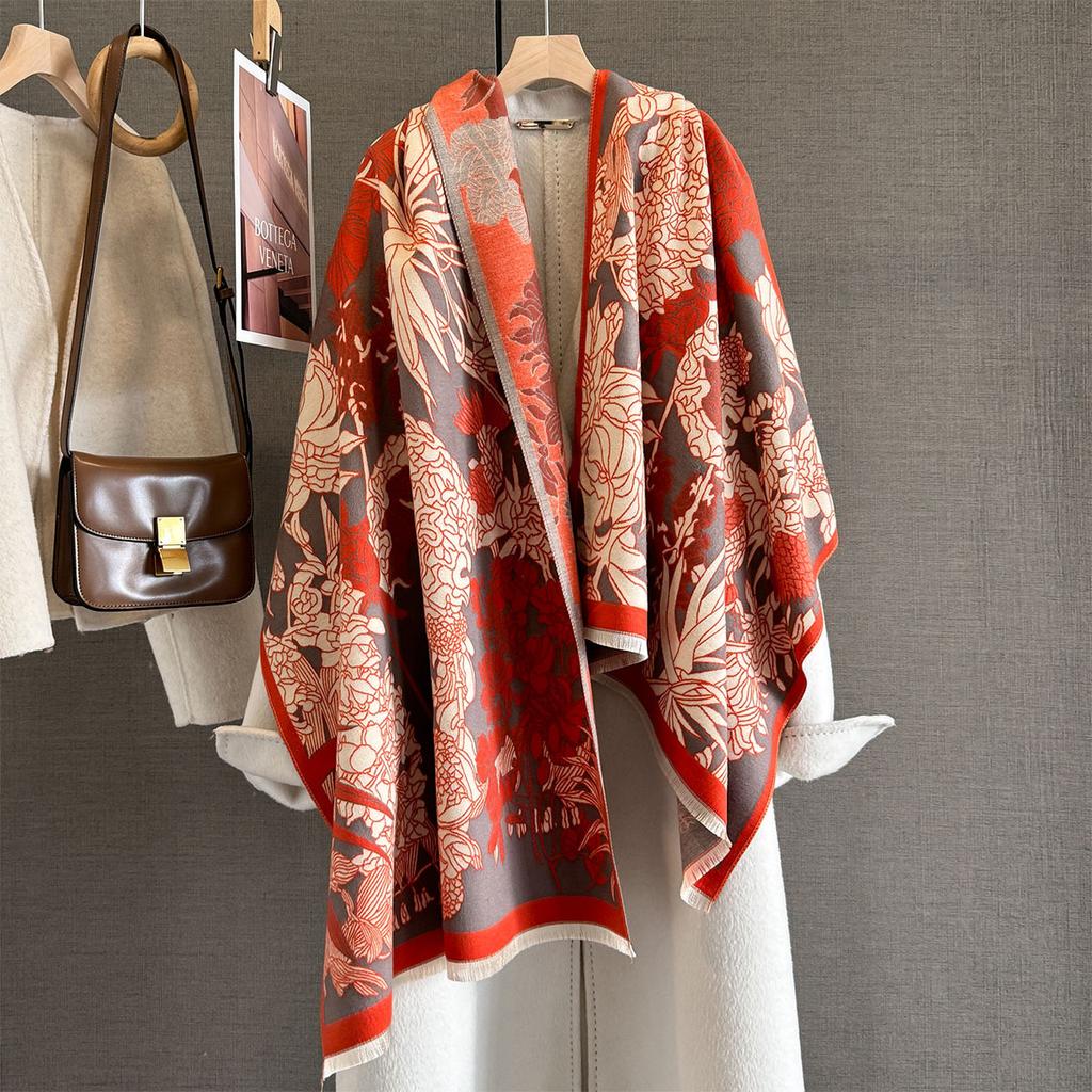 Autumn new plant flower jacquard scarf women's thickened warm multi-functional scarf with decorative shawl